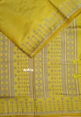 Dual Shade Pastel Golden Yellow - Raaga - Semi Tussar Heart Stripes Border with piping